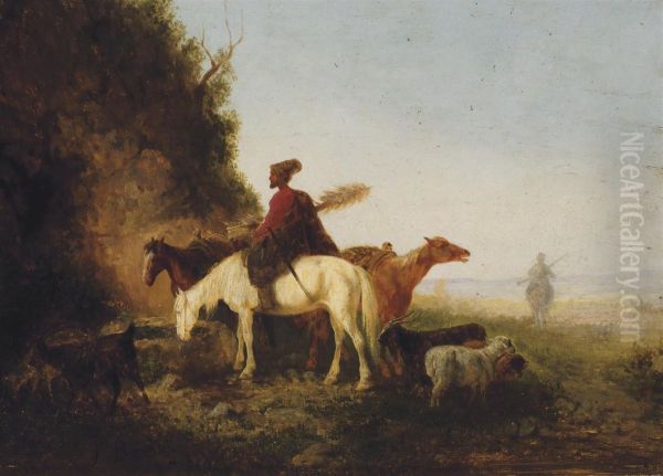 A Caucasian On Horseback Oil Painting by Theodor Ilich Baikoff