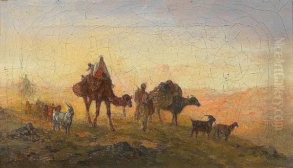 Caravan Scene In The Mountains Oil Painting by Theodor Ilich Baikoff