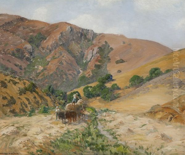 Harvest Time, Farmers Making Hay In Laguna Canyon At Big Bend Oil Painting by William Alexander Griffith