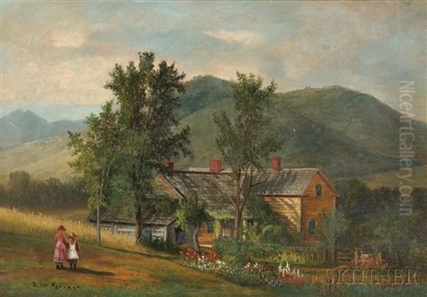 Farm And Garden With Two Girls Oil Painting by Samuel W. Griggs