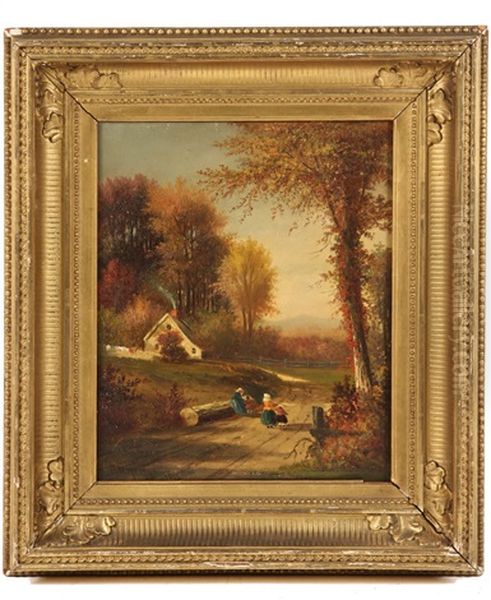 Country Lane With Cottage And Figures Oil Painting by Samuel W. Griggs