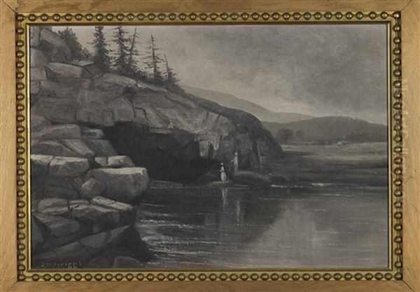 Two Ladies Standing On The Shore At A Rocky Point Oil Painting by Samuel W. Griggs