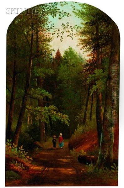 Moss Glen Falls, Stowe, Vermont (+ Figures On A Woodland Path; 2 Works) Oil Painting by Samuel W. Griggs