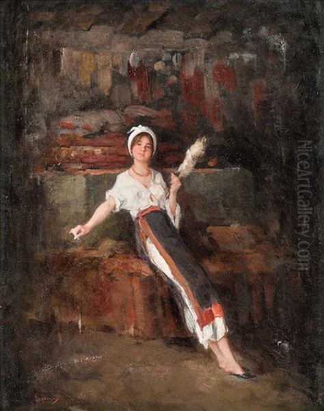 The Spinner Oil Painting by Nicolae Grigorescu