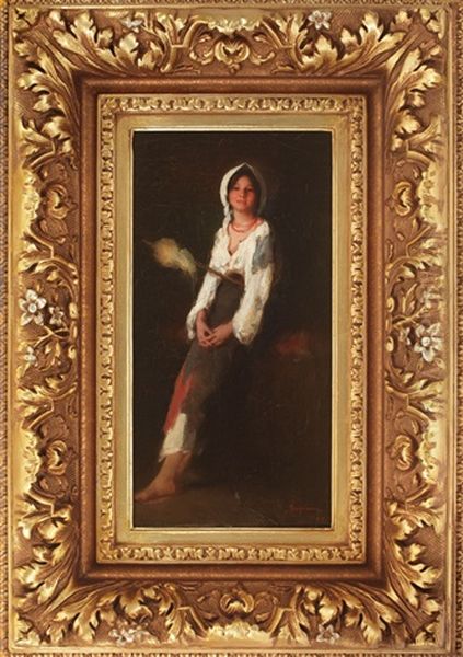 Peasant Girl With Flax Oil Painting by Nicolae Grigorescu