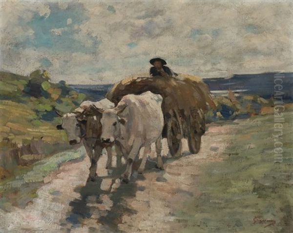 Haycart With Oxen Oil Painting by Nicolae Grigorescu