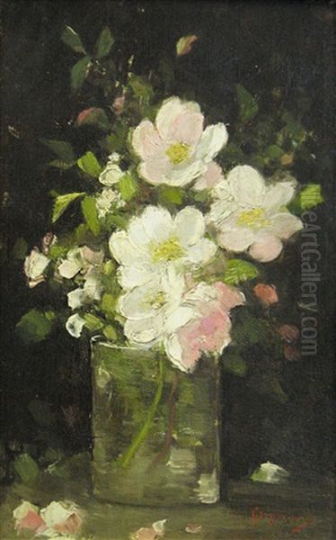 Glass With Apple Flowers Oil Painting by Nicolae Grigorescu