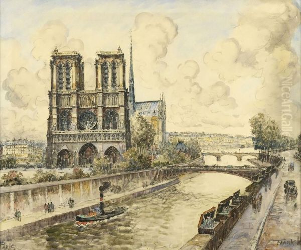 Paris Notre Dame Oil Painting by Franck Antoine Bail