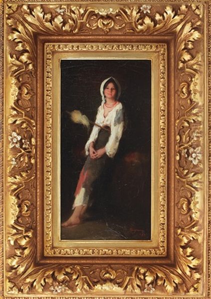 Peasant Girl With Tow Oil Painting by Nicolae Grigorescu