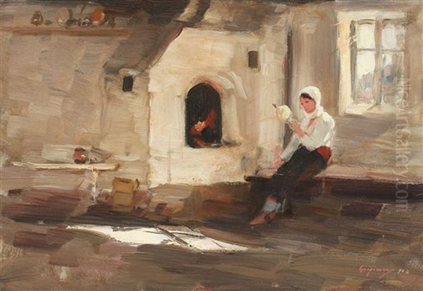 Wood Stove In Rucar Oil Painting by Nicolae Grigorescu