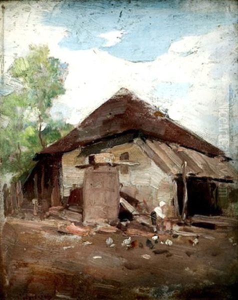 In The Farm Oil Painting by Nicolae Grigorescu