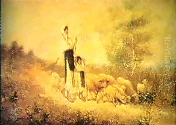 Shepherdesses With Their Flock Oil Painting by Nicolae Grigorescu