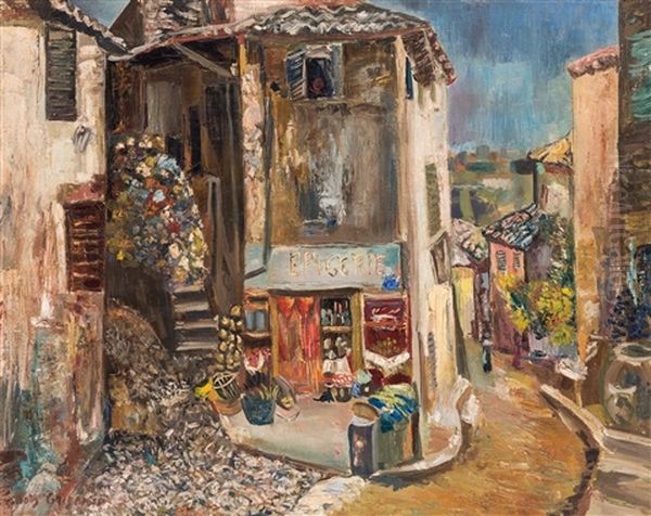 Epicerie Du Village Oil Painting by Boris Dmitrievich Grigoriev