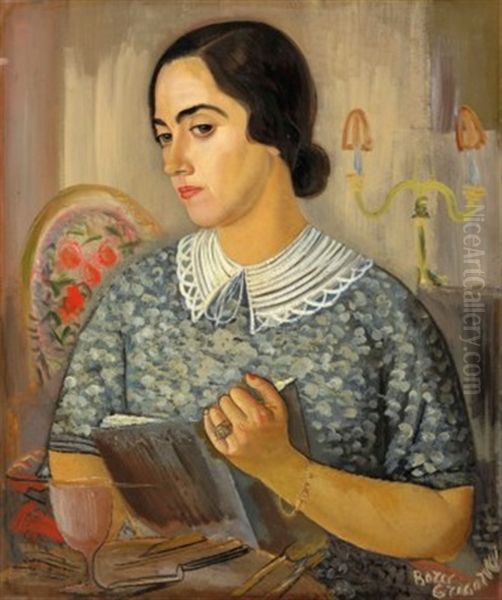 Portrait Of Maria Tupper (1893-1965) Oil Painting by Boris Dmitrievich Grigoriev