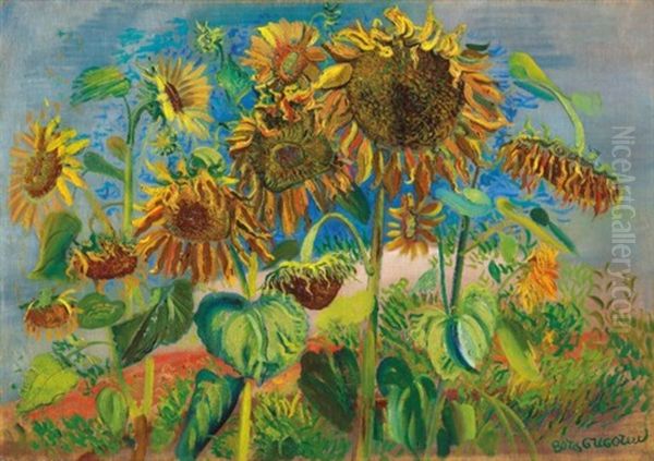 Sunflowers Oil Painting by Boris Dmitrievich Grigoriev