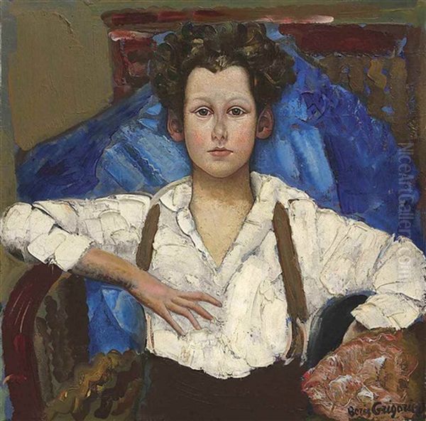 Portrait D'un Jeune Garcon Oil Painting by Boris Dmitrievich Grigoriev