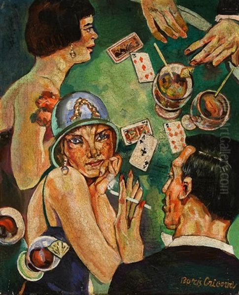 Card Players Oil Painting by Boris Dmitrievich Grigoriev