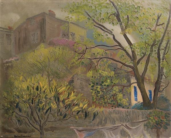 House With A Pink Roof Oil Painting by Boris Dmitrievich Grigoriev