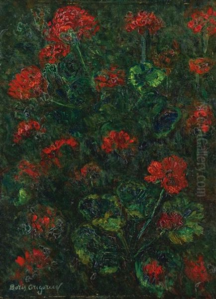 Geraniums by Boris Dmitrievich Grigoriev