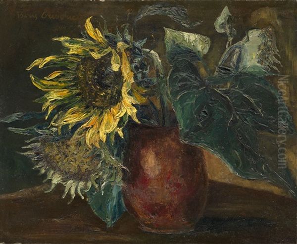 Still Life With Sunflowers Oil Painting by Boris Dmitrievich Grigoriev