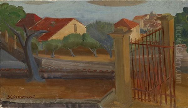 Garden Gate Oil Painting by Boris Dmitrievich Grigoriev