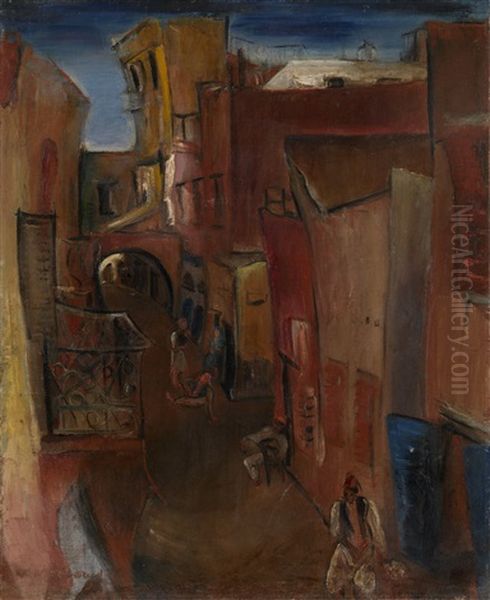 View Of A Moroccan Street Oil Painting by Boris Dmitrievich Grigoriev