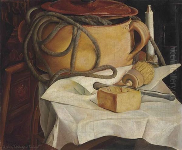 Still Life With Candle Oil Painting by Boris Dmitrievich Grigoriev