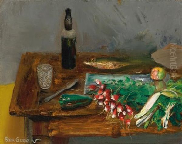 Still Life With Radishes Oil Painting by Boris Dmitrievich Grigoriev