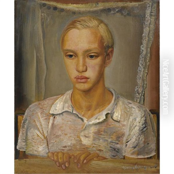 Portrait Of The Artist's Son, Kirill Oil Painting by Boris Dmitrievich Grigoriev