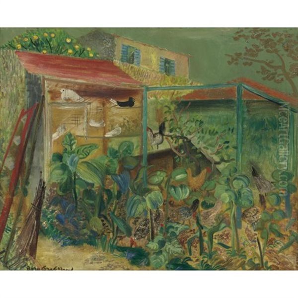 Farm Scene Oil Painting by Boris Dmitrievich Grigoriev