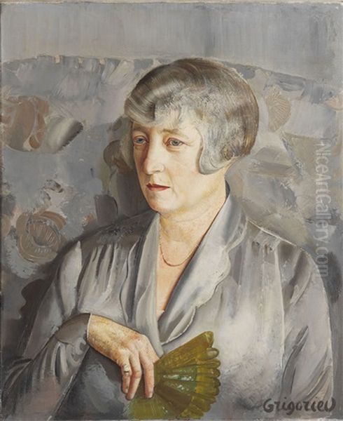 Madame Barthelemy With A Green Fan Oil Painting by Boris Dmitrievich Grigoriev