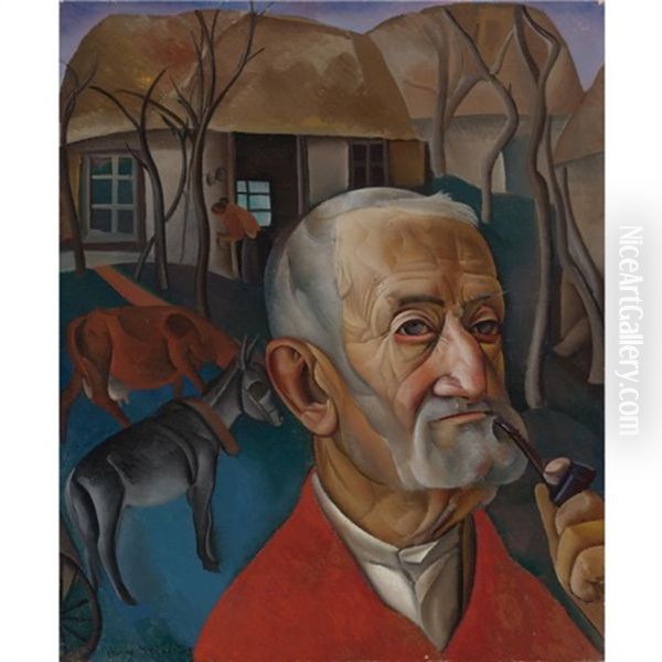 Man With Pipe Oil Painting by Boris Dmitrievich Grigoriev