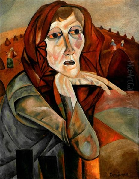 Portrait De Femme Oil Painting by Boris Dmitrievich Grigoriev