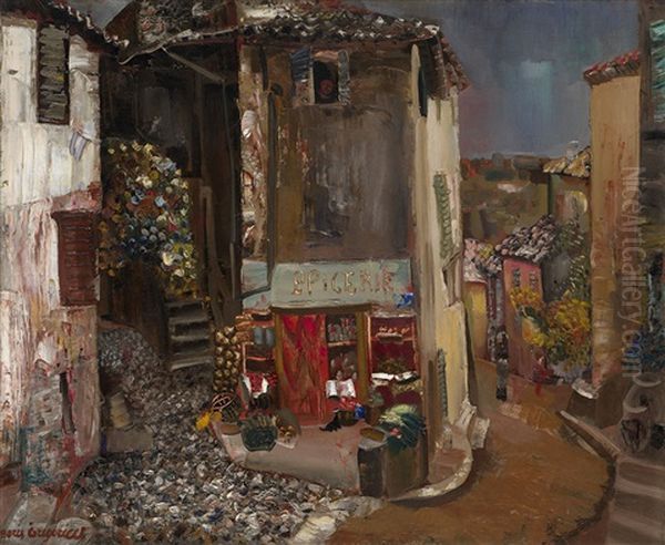 Epicerie Du Village Oil Painting by Boris Dmitrievich Grigoriev