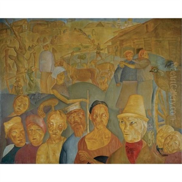 Faces Of Russia Oil Painting by Boris Dmitrievich Grigoriev