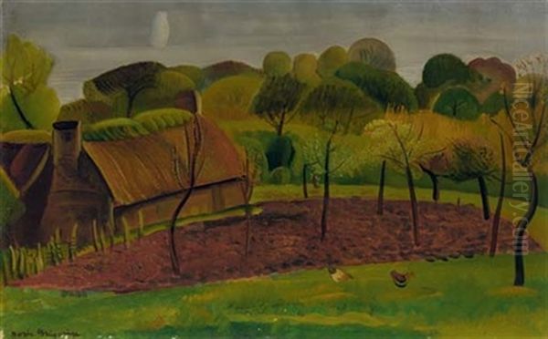 Farm House With Orchard Oil Painting by Boris Dmitrievich Grigoriev