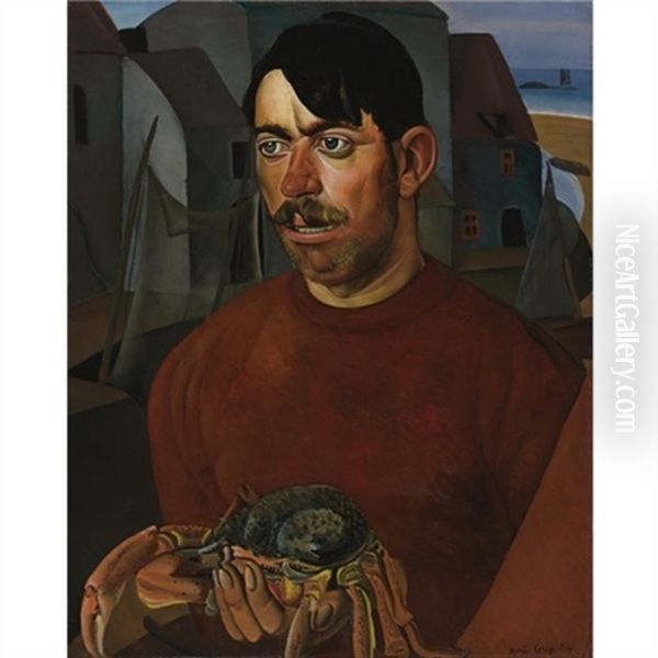 Fisherman Oil Painting by Boris Dmitrievich Grigoriev