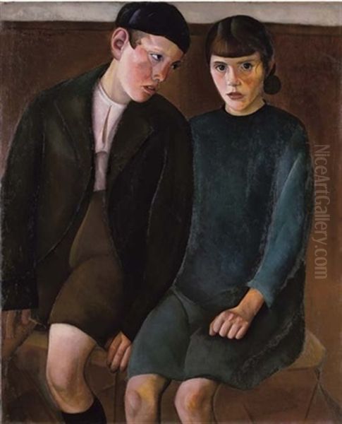 The Children Oil Painting by Boris Dmitrievich Grigoriev