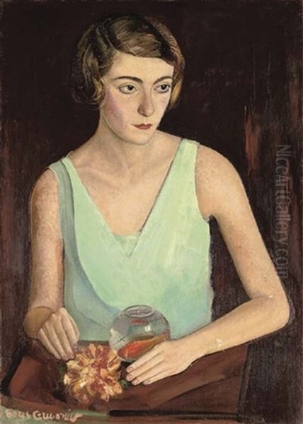 Portrait Of A Young Woman In A Green Dress Oil Painting by Boris Dmitrievich Grigoriev