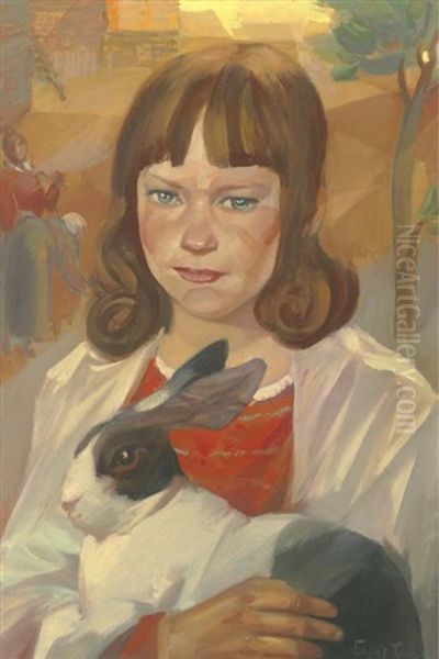 The Pet Rabbit Oil Painting by Boris Dmitrievich Grigoriev