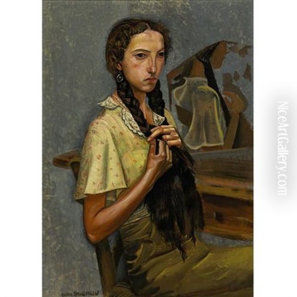 Portrait Of A Girl At The Mirror by Boris Dmitrievich Grigoriev