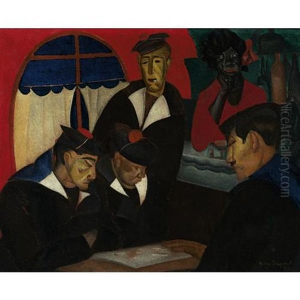 Sailors At A Cafe, Boui Bouis Oil Painting by Boris Dmitrievich Grigoriev