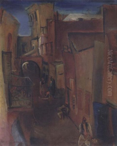 Street Scene Oil Painting by Boris Dmitrievich Grigoriev