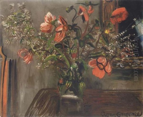 Still Life With Poppies Oil Painting by Boris Dmitrievich Grigoriev