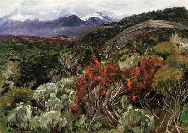 Landscape With Mountains In The Distance Oil Painting by Boris Dmitrievich Grigoriev