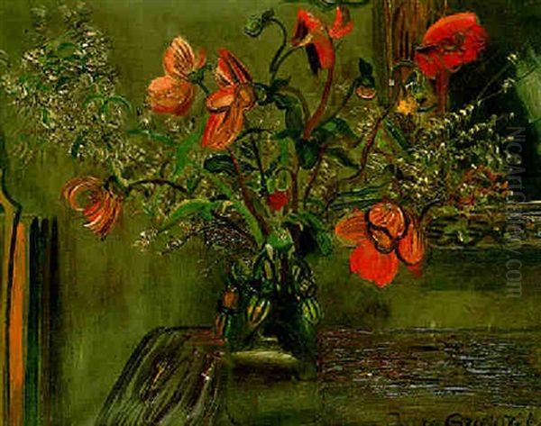 Still Life Of Flowers In A Vase Oil Painting by Boris Dmitrievich Grigoriev