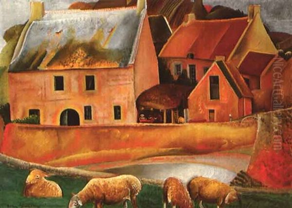 The Farm (circa 1922) Oil Painting by Boris Dmitrievich Grigoriev