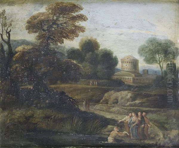 An Italianate Landscape With The Calling Of Saint Peter Oil Painting by Giovanni Francesco Grimaldi