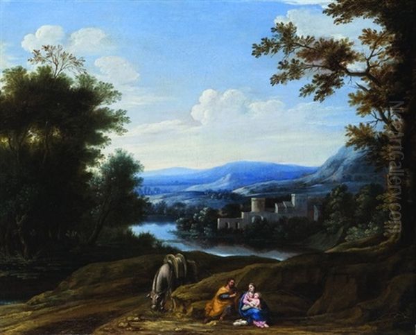 Paesaggio Fluviale Con Il Riposo Durante La Fuga In Egitto by Giovanni Francesco Grimaldi