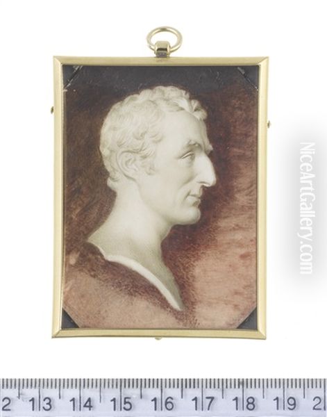 A Trompe L'oeil Cameo Portrait Miniature Of A Marble Bust Of Arthur Wellesley, 1 St Duke Of Wellington (1769-1852), Profile To The Right (after Joseph Nollekens (british, 1737-1823)) Oil Painting by William Grimaldi